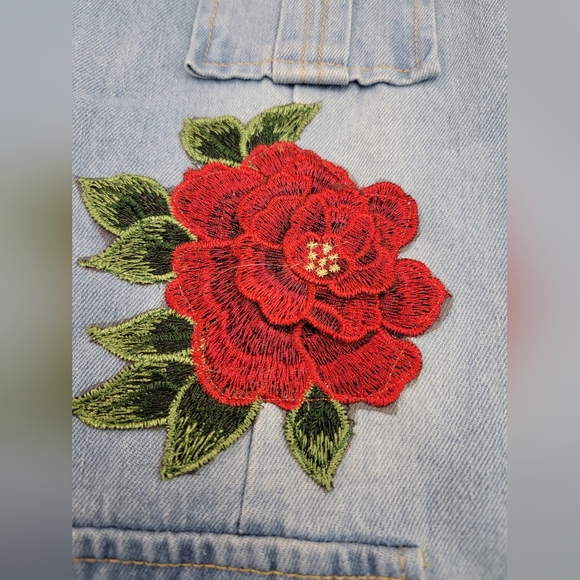 Rock Tour Jean Jacket with Lace Gypsy Bell Sleeves Upcycled Retro Rock Merc - Picture 12 of 14